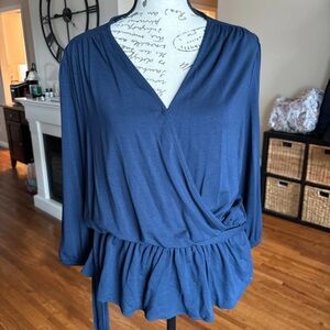 Ralph Lauren Navy Wrap Peplum Blouse